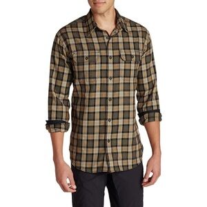 Eddie Bauer Men's Plaid Button Down Shirt - Brown and Black Long Sleeve Size L